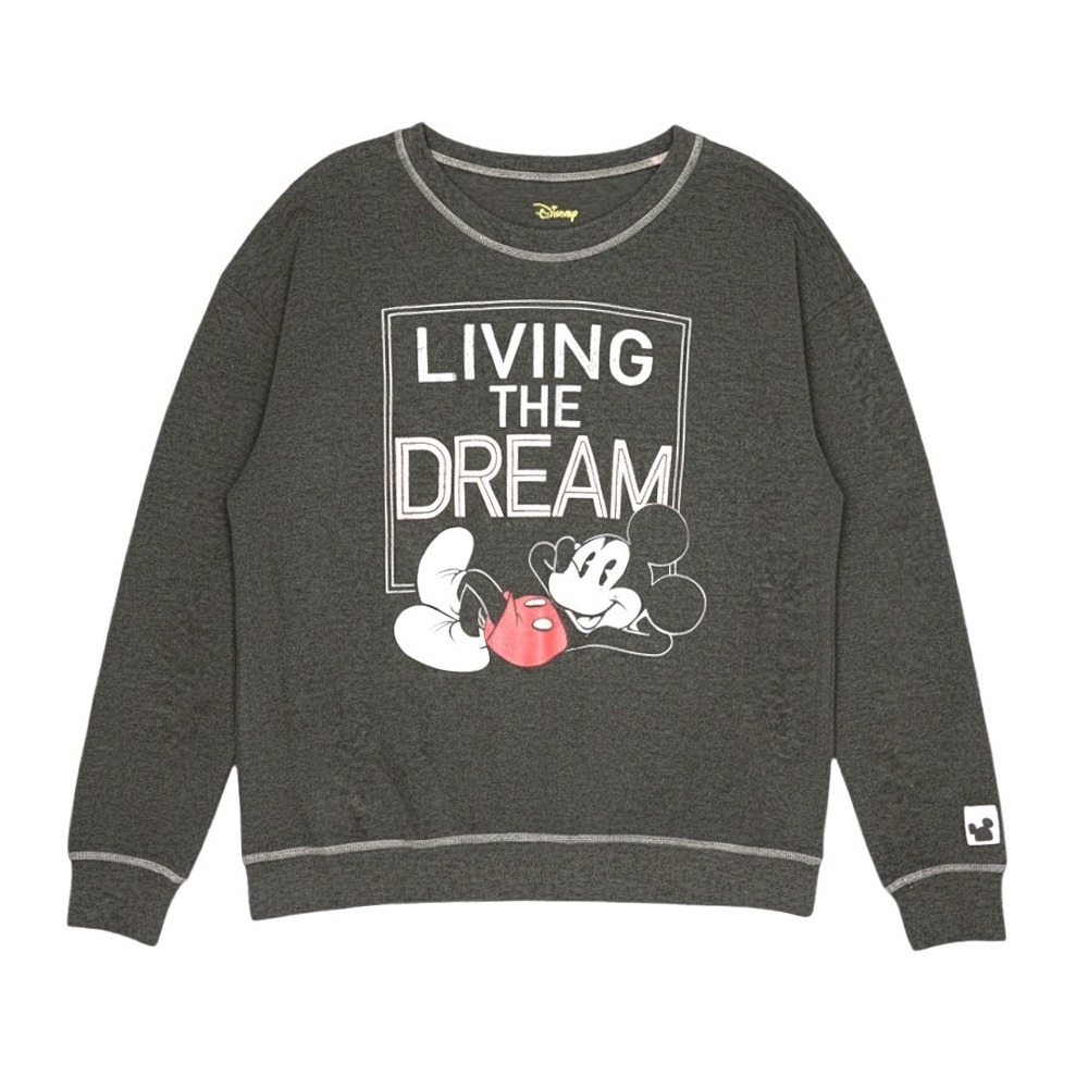 NWT Disney Sweatshirt Top Lounge GRAY MICKEY MOUSE Living The Dream 12-14 sz L